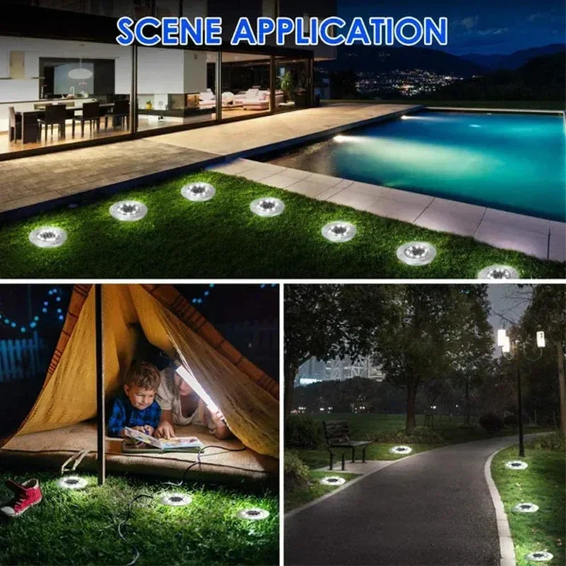 Axyaa Solar Power Disk Light: Outdoor Garden Spotlight Buried Deck Lamp