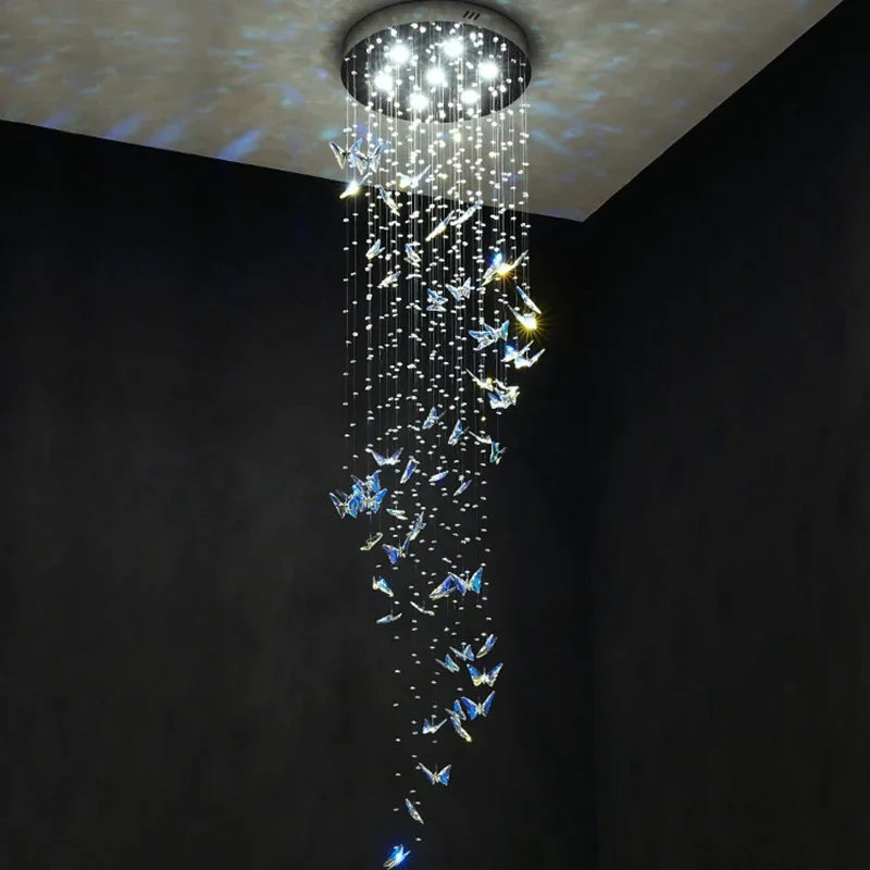 Axyaa Crystal Staircase Chandelier - Modern LED Hanging Lamps for Luxury Living Room