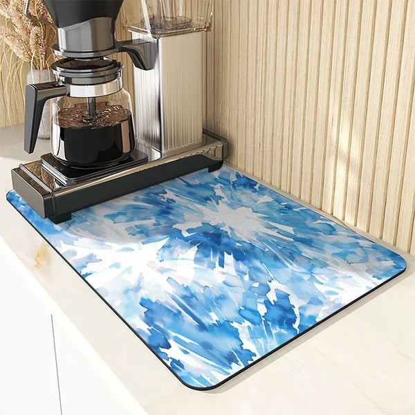 Axyaa Watercolor Abstraction Drying Mat - Non-Slip Absorbent Placemat for Kitchen Counter
