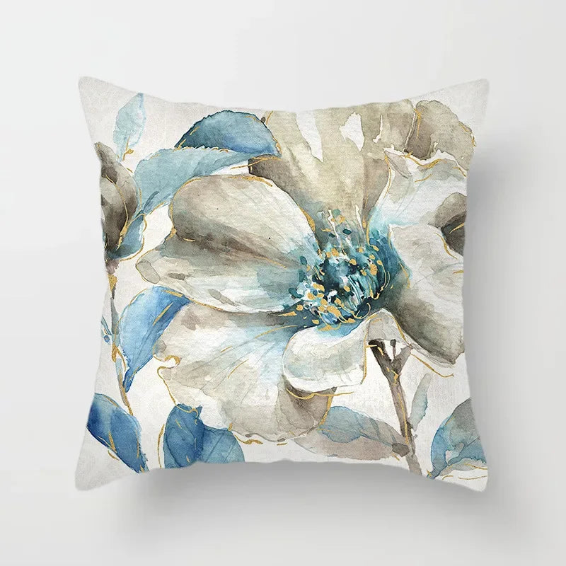 Luxurious Blue Bird Floral Pillowcase by Axyaa - 45x45cm Square Decor for Home & Office