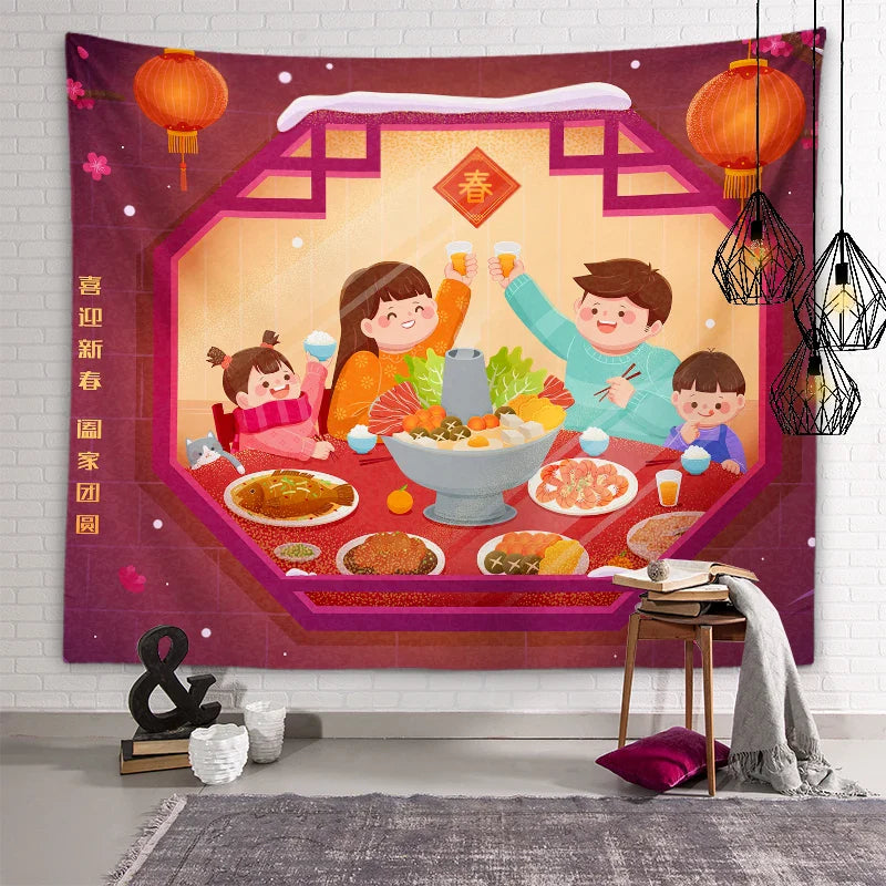 Axyaa Chinese New Year Tapestry Blessings Good Luck Spring Festival Decor