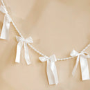 Axyaa White Bow Satin Ribbon and Pearl Garland for Wedding Party Decoration