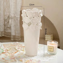 Axyaa Light Luxury Ceramic White Relief Flower Vase with Dried Flowers