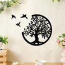 Axyaa Boho Tree Of Life Wooden Wall Hanging with 3 Birds, Round Ornaments