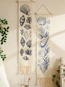 Boho Coastal Seashell Wall Hanging Tapestry by Axyaa - Nautical Beach Home Decor