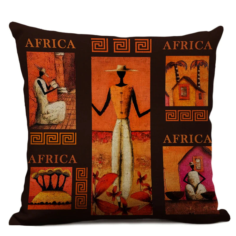 Axyaa African Dancer Linen Cushion Cover in Exotic Style Art Impression