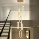 Axyaa Luxury Crystal LED Chandelier for Living Room Staircase, Gold Hanging Lamps