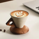 Axyaa Ceramic Coffee Cup Cone Shape Wooden Handle Base Retro Latte Cup