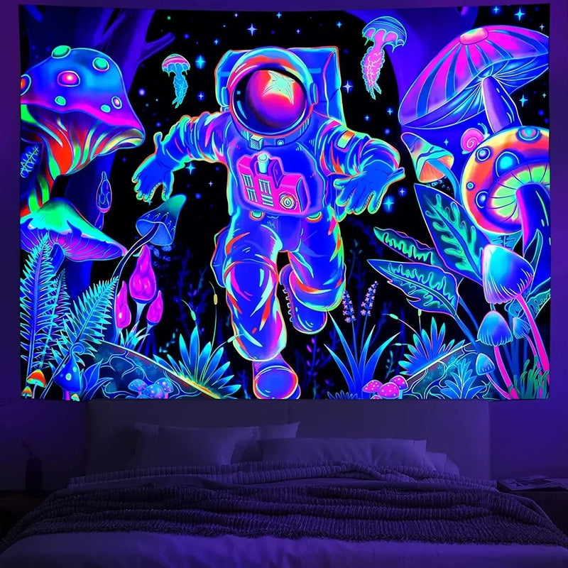 Axyaa Psychedelic UV Wall Tapestry: Skull Mushroom Witchcraft Art - Beautiful Decor