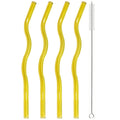 Axyaa Wavy Glass Straws Set with Brush, Colorful Drinkware for Kitchen, Party, Bar
