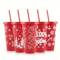 Axyaa Christmas PP Straw Cup 710ML 24OZ Reusable Santa Party Water Bottle Juice Coffee Milk Cup