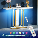 Axyaa Gold White Console Table with LED Lights and Faux Marble Veneer