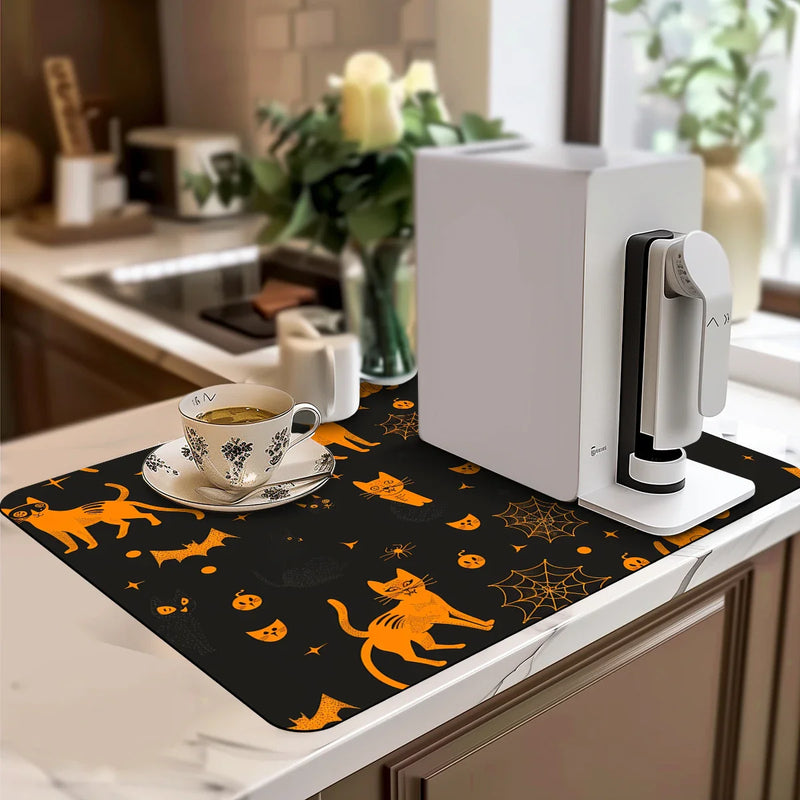 Axyaa Halloween Square Drain Pad: Absorbent & Anti-slip Dry Mat for Dishes, Cups, & More