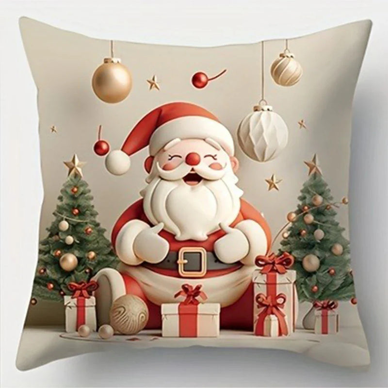 Axyaa Christmas Pillow Cover Set for Home Sofa Decor - Santa Claus & Snowman Theme