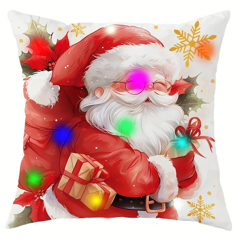 Axyaa LED Light Luminous Christmas Pillowcase, Santa Snowman Bell Design, 45x45cm