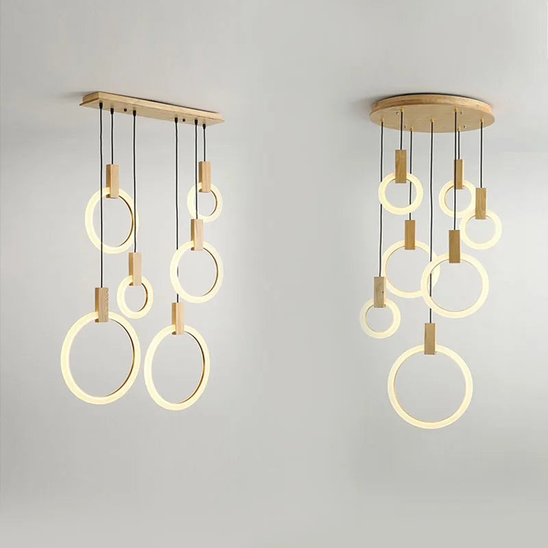 Axyaa Wooden Chandelier Modern Ceiling Lights Stairs Hanging Pendant Lamps