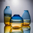 Axyaa Blue Amber Gradient Glass Vase Hydroponic Flower Pots Desk Decoration Artificial Flower Arrangement