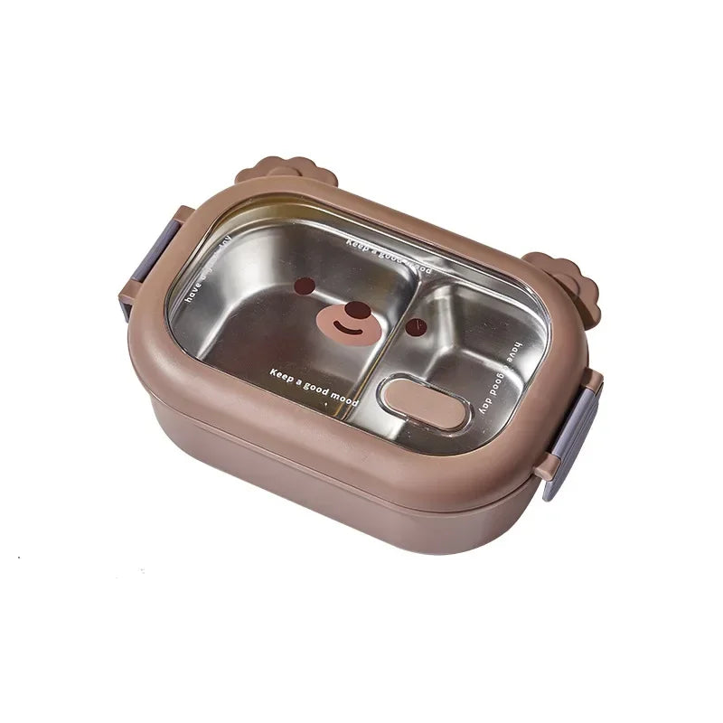 Axyaa Bear Lunch Box: Stainless Steel Portable Sealed Food Container for Kids & Office