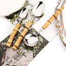 Axyaa Bamboo Handle Stainless Steel Cutlery Set - Complete Dinnerware Flatware