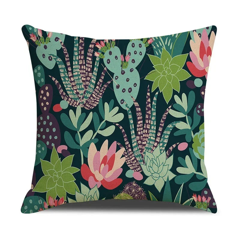 Axyaa Cactus Series Green Plant Printed 45*45cm Cushion Cover - Simple Style Square Pillowcase