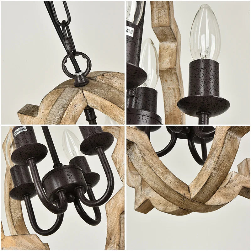 Axyaa Rustic Wood Chandelier for Kitchen Dining Bedroom
