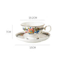 Axyaa Peony Gold Rim Porcelain Coffee Cups and Saucers Vintage Ceramic Mug