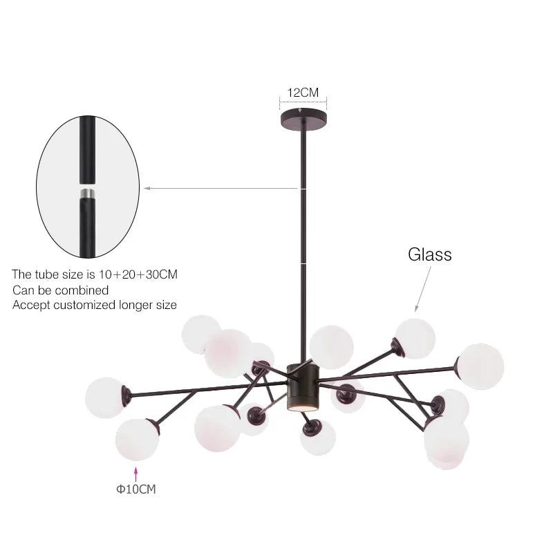 Axya Black Chandelier: Luxury Glass Pendant Lights for Home, Bedroom, Living Room & Restaurant