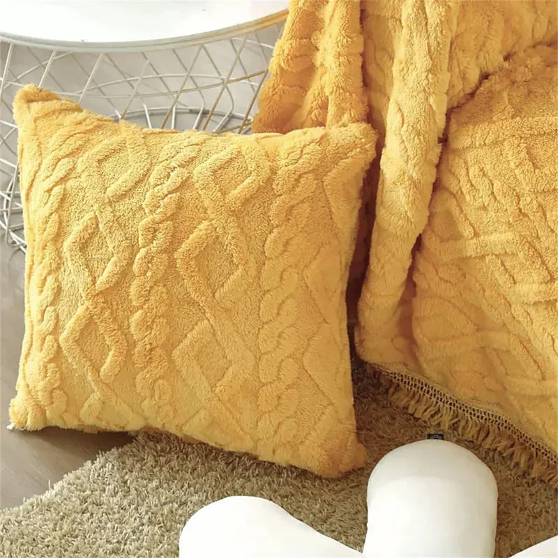 Axyaa Plush Faux Wool Throw Pillow Cover 45x45cm - Soft Decorative Cushion Case