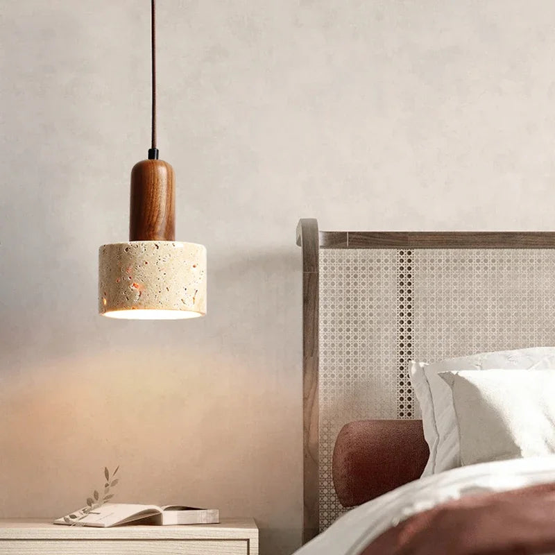 Axyaa Yellow Travertine Wabi-sabi Bedside Pendant Lamp