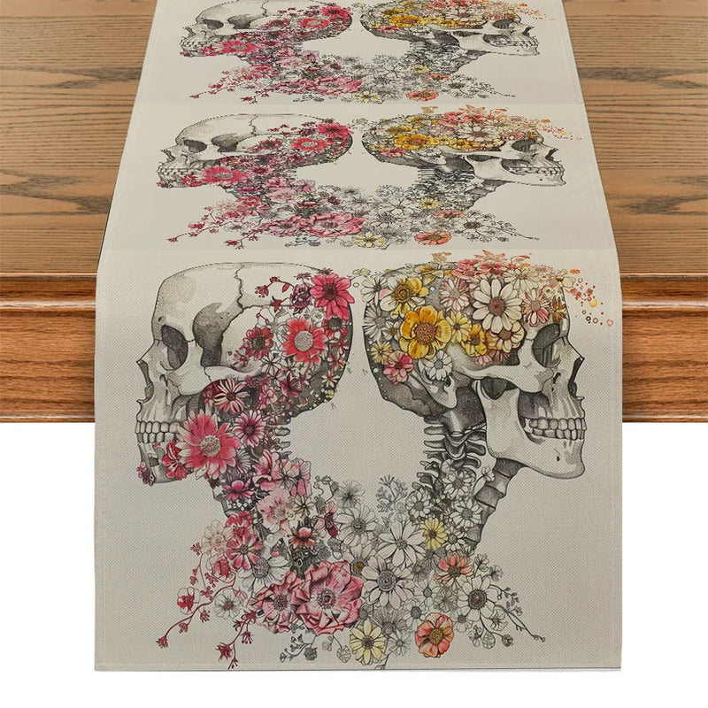 Axyaa Floral Skull Table Runner for Kitchen Dining Decor