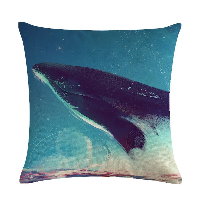 Whale Print Linen Pillowcase for Home and Office Decor by Axyaa