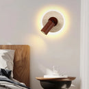 Axyaa Wabi Sabi LED Wall Lamp Yellow Travertine Wood Lampshade, Bathroom Mirror Light