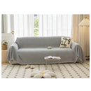 Axyaa Solid Non-Slip Sofa Cover with Tassel Edge - Breathable & Washable