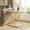 Axyaa Square White Gold 2-Tier Side Table - Modern Bedside & End Table