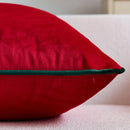 Axyaa Christmas Red Green Velvet Cushion Cover with Contract Piping - 45x45cm