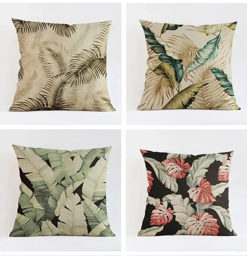 Axyaa Tropical Plant Leaves Cushion Cover for Home Decor