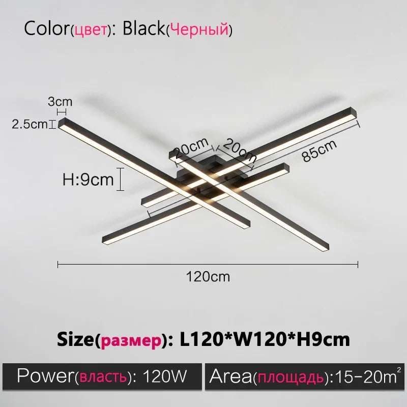 Axyaa Black Chandelier Square LED Ceiling Lamp - Nordic Minimalist Creative Strip Lights