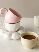 Axya Cloud Ceramic Coffee Cup Set with Coaster - Modern Kitchenware for Home and Office