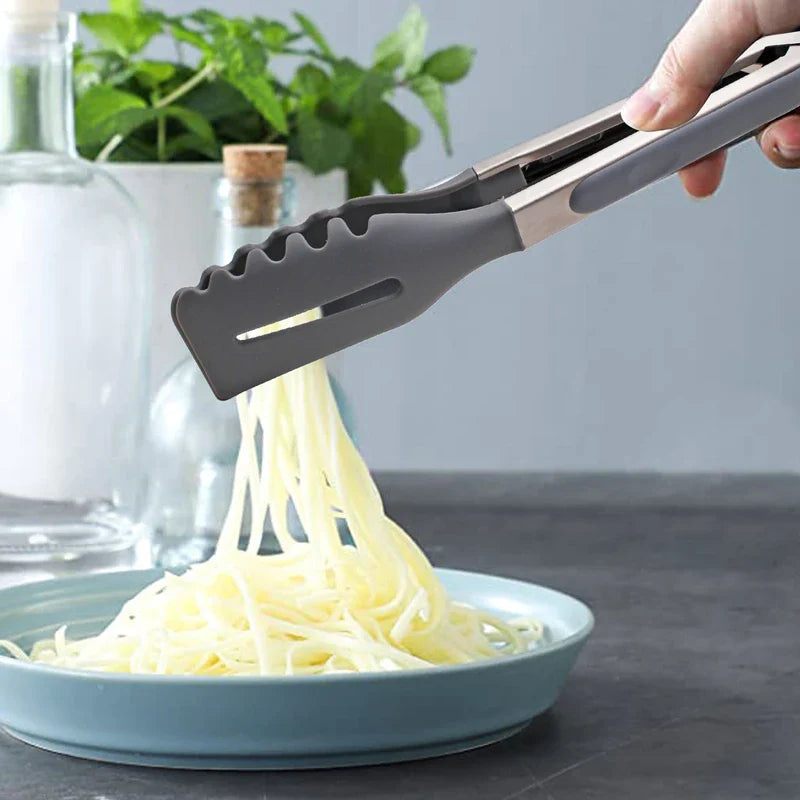 Axyaa Silicone Non-Stick Food Clips: Hollow Drain Oil BBQ Tongs for Home Kitchen Buffet.