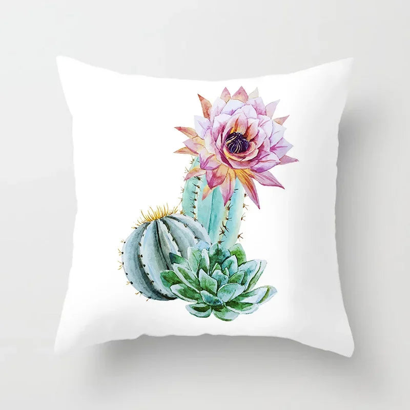 Tropical Cactus Succulent Plant Print Pillow Cover for Home Decor by Axyaa