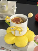 Axyaa Floral Bow Ceramic Coffee Mug Saucer Set - Exquisite Office Breakfast Cup