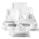 Axyaa White Porcelain Dinner Set for 6/12 Person - 30/60PCS, Cups, Saucers, Plates