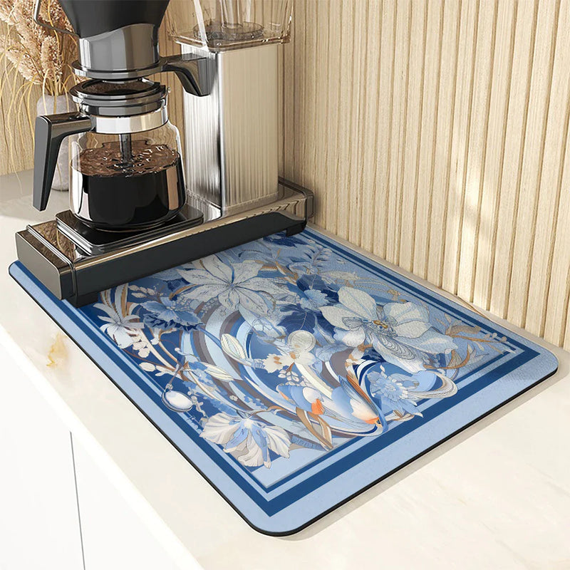 Axyaa Flower Plant Horse Kitchen Drying Mat - Quick Dry Absorbent Draining Pad