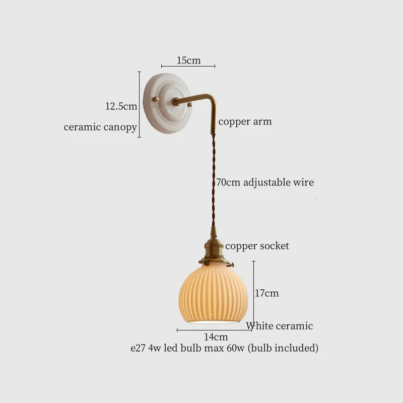 Axyaa Ceramic LED Wall Sconce: Polka Dot Interior Lamp for Bedroom, Bathroom, Loft