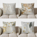 Axyaa Snowy Tree & Cute Owl Pillow Cover for Sofa, Bedroom, Car