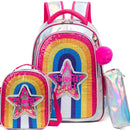 Axyaa Rainbow Girls Backpack Set: School, Travel, Laptop, Lunch Box, Pencil Case