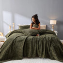 Axyaa Dark Green Velvet Striped Queen Quilt - Lightweight & Pet-Friendly