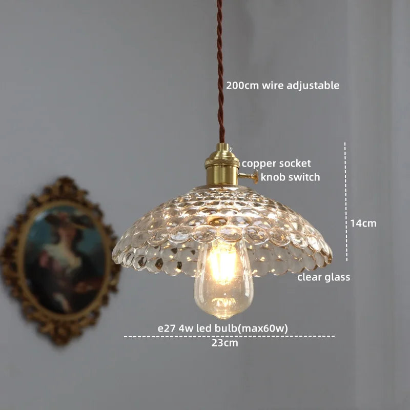 Axyaa Modern LED Glass Copper Pendant Light with Knob Switch