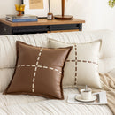 Axyaa Faux Leather Cushion Cover in Stylish Brown Ivory for Home Decor - 45x45cm