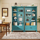 Axyaa 6-Shelf Bookcase with Drawer, 71" Tall, Solid Wood Legs